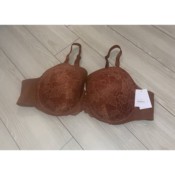 Auden Lightly Lined Balconette Coverage Underwire Bra Lace Womens 46C Brown New - Picture 1 of 7